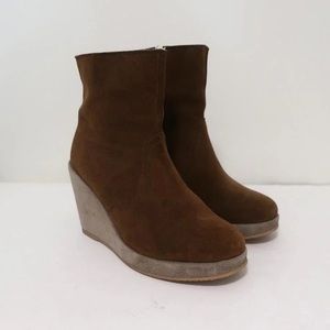 A.P.C. Sherpa Wedge Boots Gaya Brown Suede Platform Ankle Boots Size 6